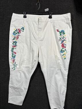 Melissa McCarthy Seven7 Pencil Jeans Women's 26W White Floral Denim Tapered Leg